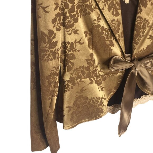 A. Byer Jacket Womens Medium Gold Brown Floral Jacquard Satin Tie Waist Blazer - Picture 15 of 16